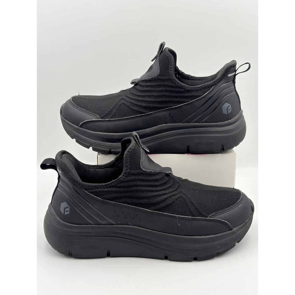 FitVille Mens Recovery Footwear Black Wide Width Slip On Sneakers 8W